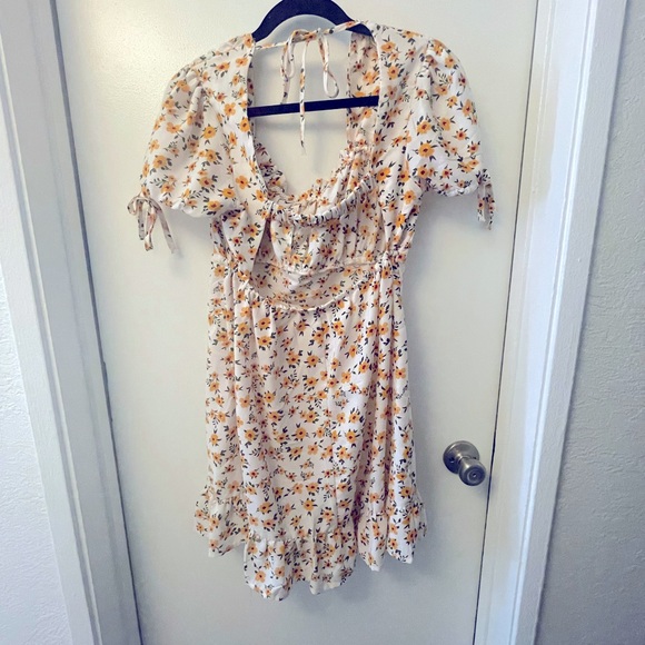 Floral Ruffle Dress with Tie Sleeves - Picture 2 of 2